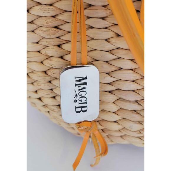 MAGGI B St Tropez Satchel Woven Straw Purse Tangerine MB23031 - Picture 5 of 6